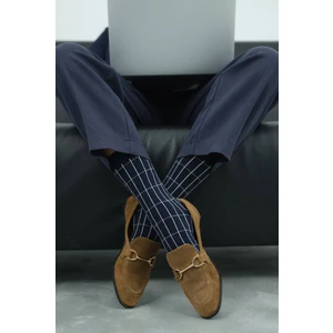 Grid Desen Soket Çorap Lacivert-Gri