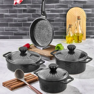 Polochef 7 Parça Granit Döküm Tencere Seti Siyah