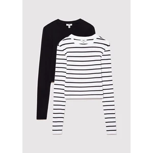 2li Uzun Kollu Crop Basic Tişört 1613021-900