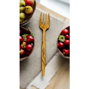 Edremit Zeytin Ağacı Doğal Ahşap El Yapımı Servis Çatalı 26,5 cm