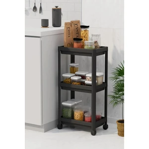 Peggy Siyah Geniş 3 Katlı Çok Amaçlı Mutfak Erzak Banyo Raf Ünitesi Tekerlekli organizer