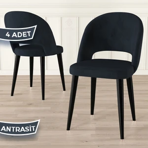 Pane Serisi 4 Adet Babyface Kumaş Siyah Metal Ayak Mutfak Sandalyesi