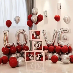 Romantik Parti Seti Özel Günler Sevgililer Yıldönümü Konsept Love & Kalpli Kutulu Set