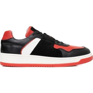 Erkek Siyah Kırmızı Beyaz Hakiki Deri Sneaker Ayakkabı 3K1SA75174