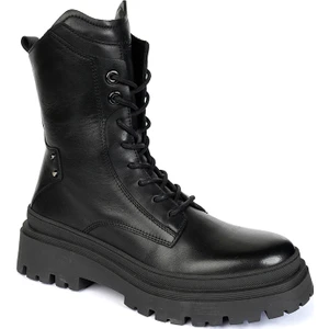 Kadın Siyah Hakiki Deri Military Bot 3K2UB32750