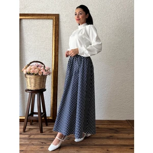 Küçüğüm Butik Lacivert Puantiyeli Kloş Poplin Etek