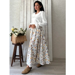Küçüğüm Butik Mavi Açelya Çiçeği Kloş Poplin Etek