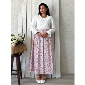 Küçüğüm Butik Pembe Açelya Çiçeği Kloş Poplin Etek