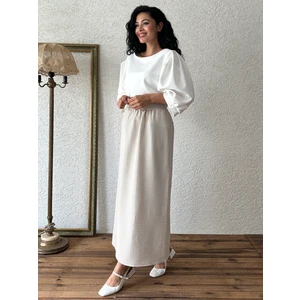 Küçüğüm Butik Krem Çizgili Etek