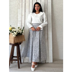Küçüğüm Butik Gri Papatyalı Poplin Kloş Etek