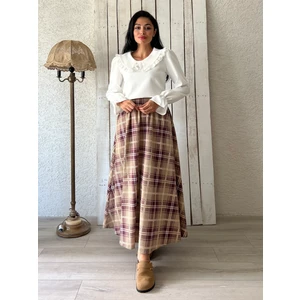 Küçüğüm Butik Krem-Bordo Ekose Kloş Etek