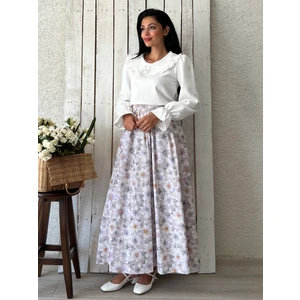 Küçüğüm Butik Lila Açelya Çiçeği Poplin Kloş Etek