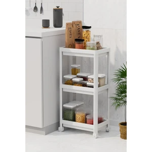 Peggy Beyaz Geniş 3 Katlı Çok Amaçlı Mutfak Erzak Banyo Raf Ünitesi Tekerlekli Organizer