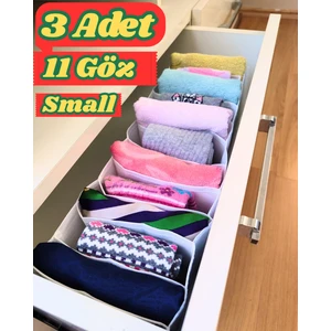 3 Adet 11 Gözlü Çekmece içi Organizer & Düzenleyici Cepli Çamaşır Çorap Kravat Organizeri
