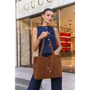 Taba Süet Kadın Yumuşak Süet Püskül Detay El ve Omuz Çantası