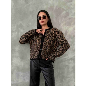 Anbly Collection Leopar Desenli Düğmeli Yumos Hırka