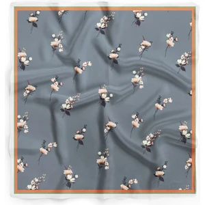 Kadın Fular Bandana %100 Polyester Gri Çiçek Desenli Yumuşak Kumaş Günlük Aksesuar
