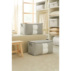 Ocean Home Textile 2'li Mega Boy Pvc Pencereli Gri Balıksırtı Hurç Set 75 x 40 x 40 cm