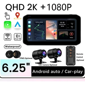 6.25 Inç 2k Motorsiklet Carplay Lastik Sensörlü Gpsli 2 Kameralı Su Geçirmez Dokunmatik Ekran