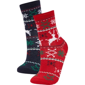 Erkek Çocuk Yılbaşı Temalı 2'li Pamuklu Uzun Çorap E2768A8NS