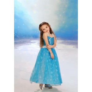 Kız Çocuk Frozen Elsa Mavi Elbise Askılı 4-7 Yaş