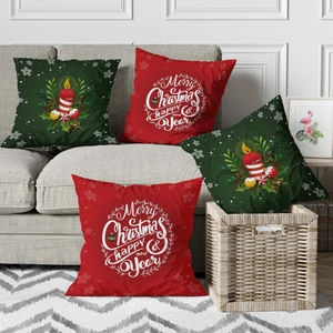 Menesa Home Yılbaşı Temalı Mery Christmas Yazılı Mum Desenli Dekoratif Dijital Baskılı Koltuk Kırlent Yastık Kılıfı