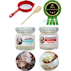 Etik-Farma Özel Üretim ORGANİK Su Kefir Mayası + Süt Kafkas Kefir Mayası Başlangıç Kiti+Süzgeç+Tahta Kaşık
