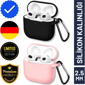 İkili Set | 4. Nesil Uyumlu Siyah ve Pembe Premium Silikon Kulaklık Kılıfı - 2.5 mm Kalınlık