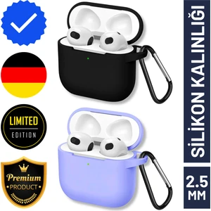 İkili Set | 4. Nesil Uyumlu Siyah ve Lila Premium Silikon Kulaklık Kılıfı - 2.5 mm Kalınlık