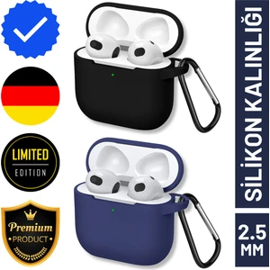 İkili Set | 4. Nesil Uyumlu Siyah ve Lacivert Premium Silikon Kulaklık Kılıfı - 2.5 mm Kalınlık