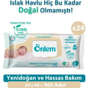 Yenidoğan ve Hassas Bakım Islak Temizleme Mendilleri 960 Adet 40 Yaprak Doğal Koruma