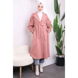 Pembe Kuruvaze Yaka Kaşe  Kaban