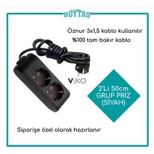 2'li 50CM Grup Priz-Siyah(Öznur 3*1,5 Kablo Kullanılır)