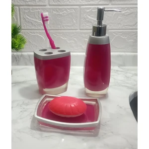 Gri Pembe Poliresin 3'lü Banyo Seti