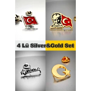 Yörük Tasarım 4 Lü Yaka Rozeti Silver&gold Set