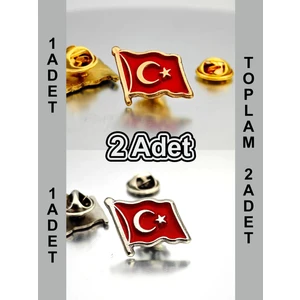 Yörük Tasarım 2 Adet Türk Bayrağı Gold&gümüş Yaka Rozeti