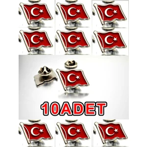 Yörük Tasarım 10 Adet Türk Bayrağı Gümüş Kaplama Yaka Rozeti