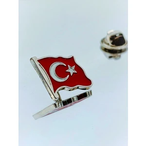 Yörük Tasarım Türk Bayrağı Gümüş Kaplama Mine Boyalı Yaka Rozeti