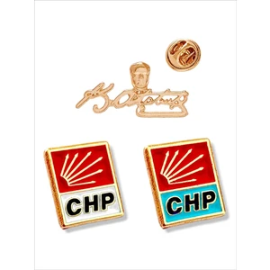 Yörük Tasarım Atatürk & Chp 3 Adet Gold Yaka Rozeti (2CHP,1ATATÜRK)
