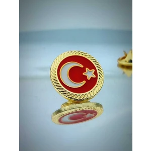 Yörük Tasarım Türk Bayrağı Fasetli Altın Kaplama Yaka Rozeti