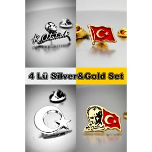 Yörük Tasarım 4 Lü Yaka Rozeti Silver&gold Set