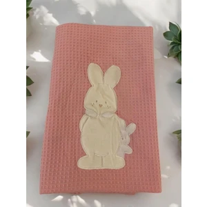 Pembe Lüks Pamuk Bebek Pikesi 75X100 Baby Pique Tavşan Figürlü Bebek Pikesi Yeni Doğan