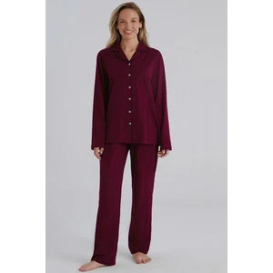31800 Bordo Pamuklu Önden Düğmeli Kadın Pijama Takımı