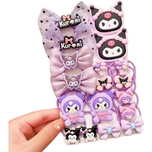 Sanrio Kuromi Hello Kitty Cinnamoroll My Melodi Melody Lastik Toka Set 16 Adet Doğum Günü Hediye Genç Kız Çocuk Figürlü 1. Kalite Simit Toka Seti Pembe Mor Lila Mavi