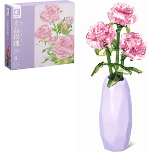 Sembo Block Crystal Rose Vazolu Dekoratif Güller 261 Parça Yapı Blokları  ile Uyumlu (611066)