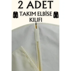 2 Adet Takım Elbise Kılıfı, Kıyafet, Elbise Koruma Taşıma Kılıfı, 100x60cm Krem Renk Gamboç , Elbise Hurcu