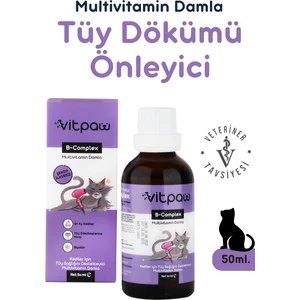 B Complex Damla 50 ml Kediler Için Tüy Dökülmesi Engelleyici, Deri ve Tüy Sağlığı Biotin Damla, Kedi vitamini