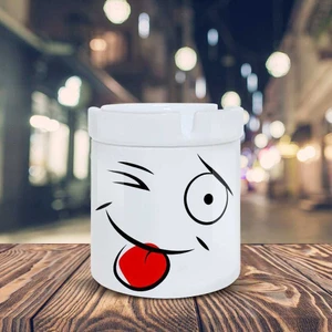 Dil Çıkaran Emoji Baskılı Küllük Seramik Kül TABLASI-90170