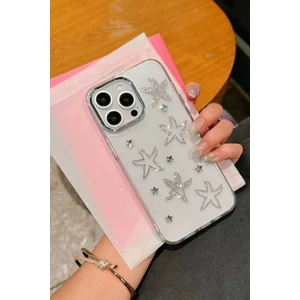 Paladyum Case iPhone 14 Pro Max Uyumlu Taşlı Deniz Yıldızı Desenli Şeffaf Kılıf