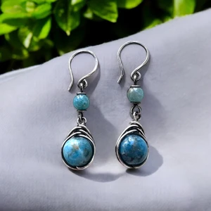 Pure Blue Collection Gümüş Tel Sarma Apatit Doğal Taş Küpe